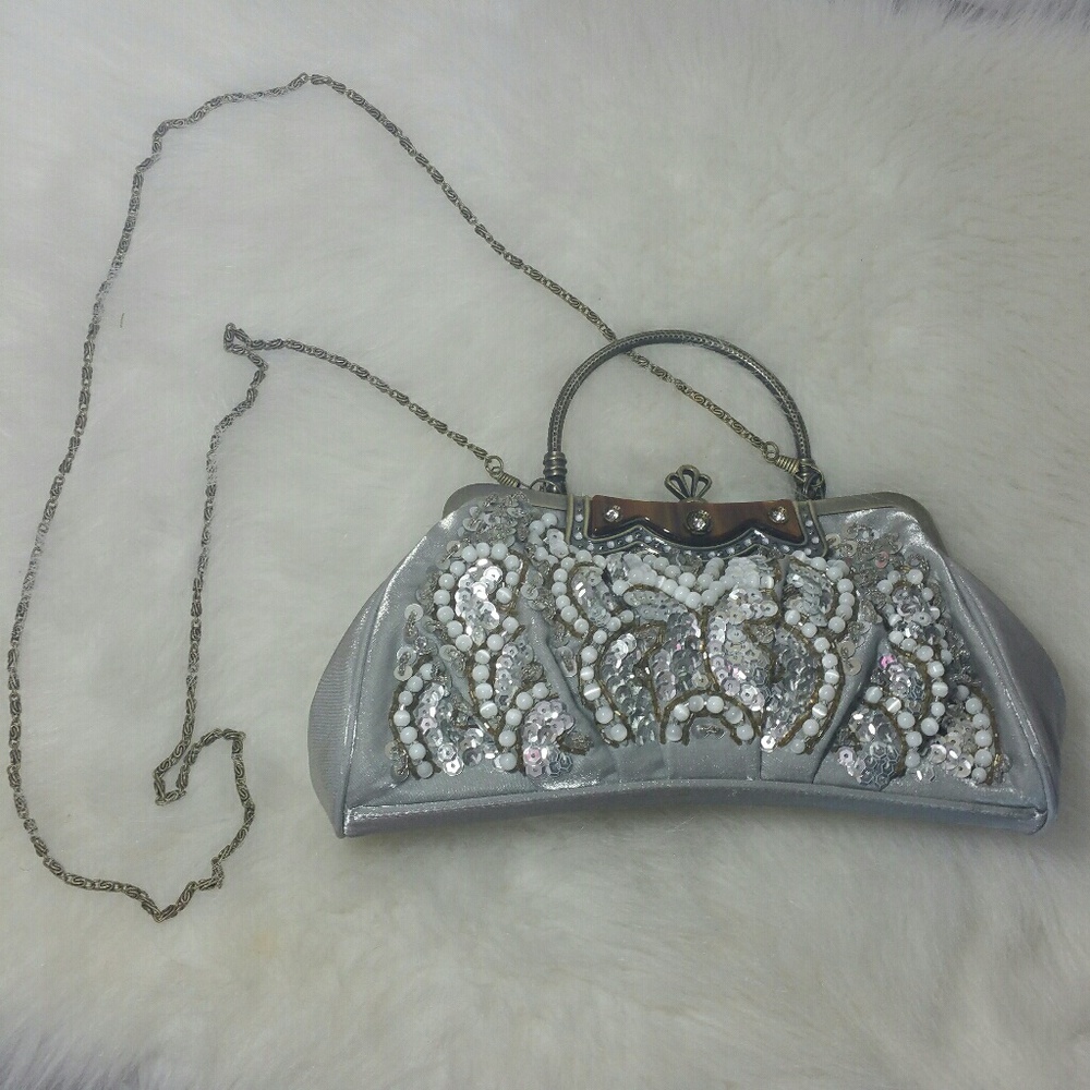 Satchel silver with sequins small